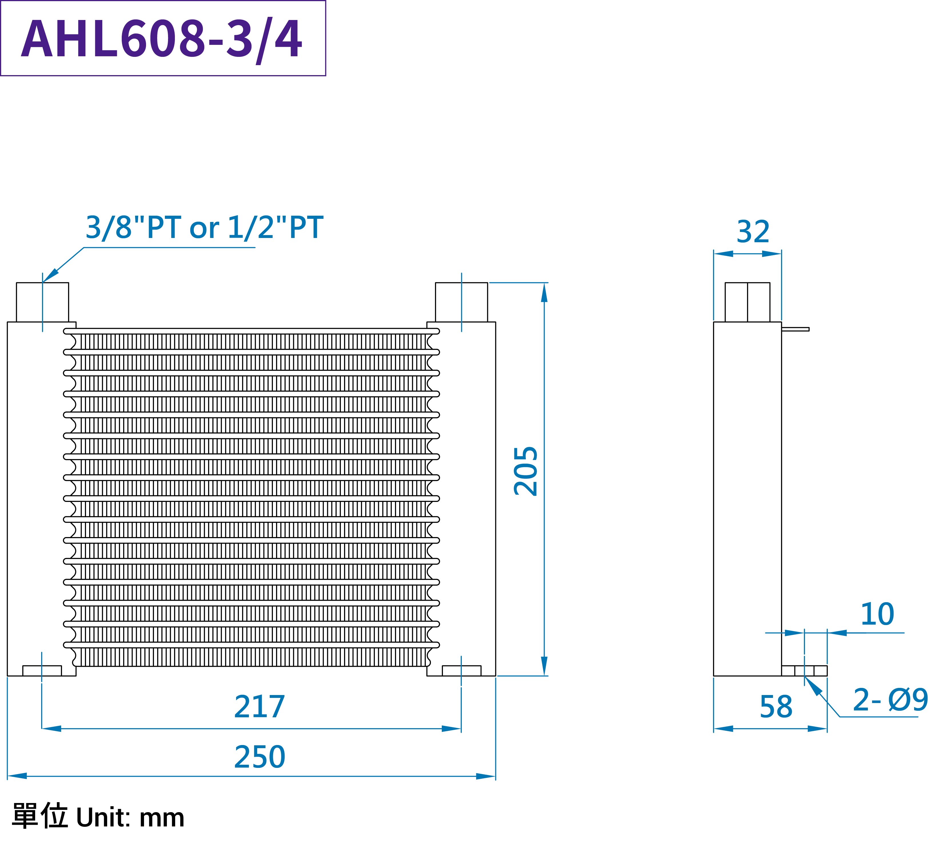  CML低壓型風冷式油冷卻器,外型尺寸,產品圖面
