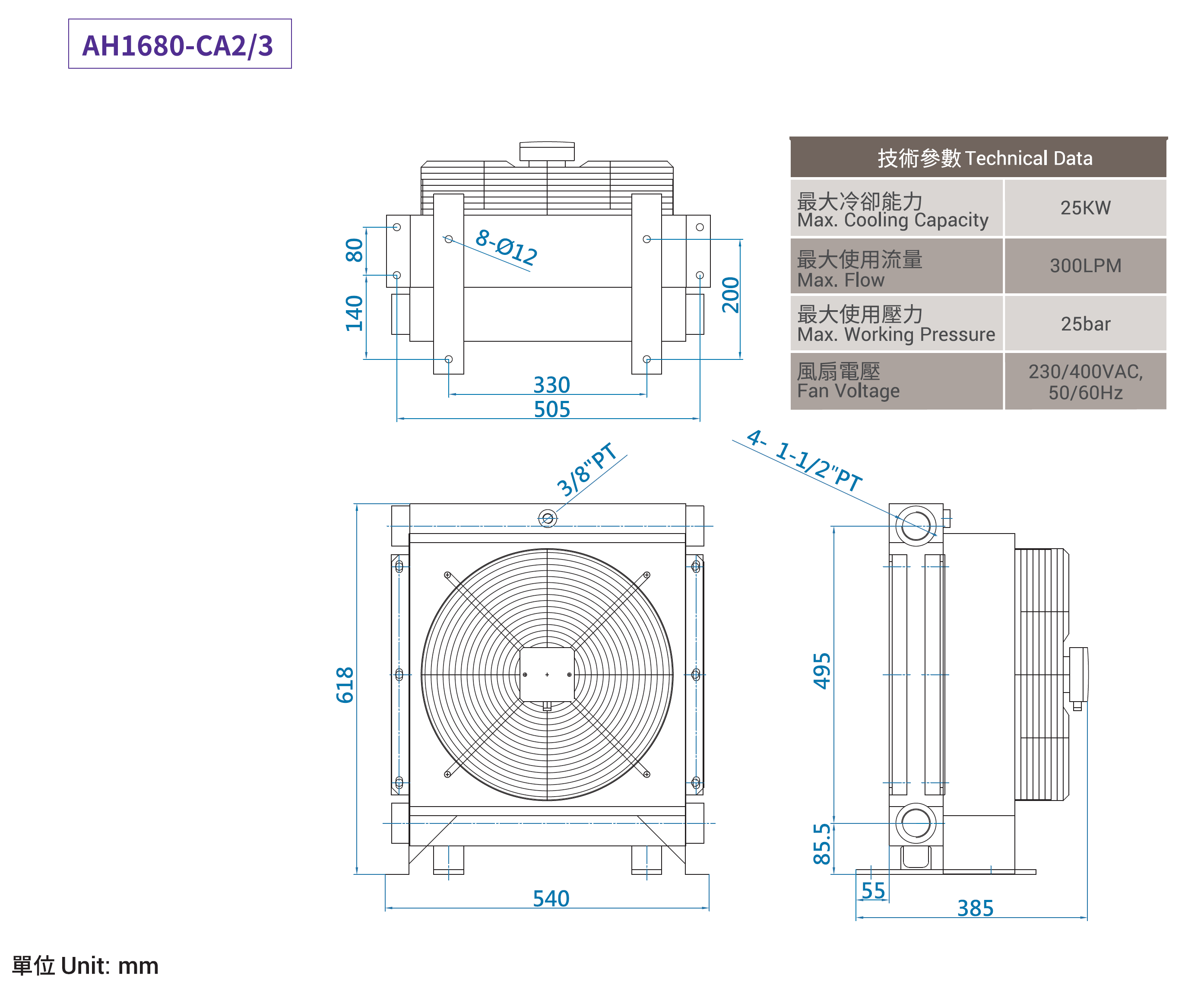 CMLMedium & high-pressure air-cooled coolers,Measurement,dimensionAH680-CA2/3