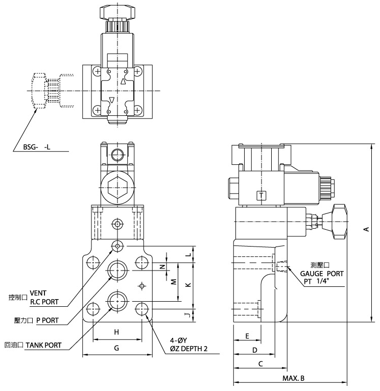電磁控制溢流閥BSG-03.06.10(傳統閥)  尺寸圖