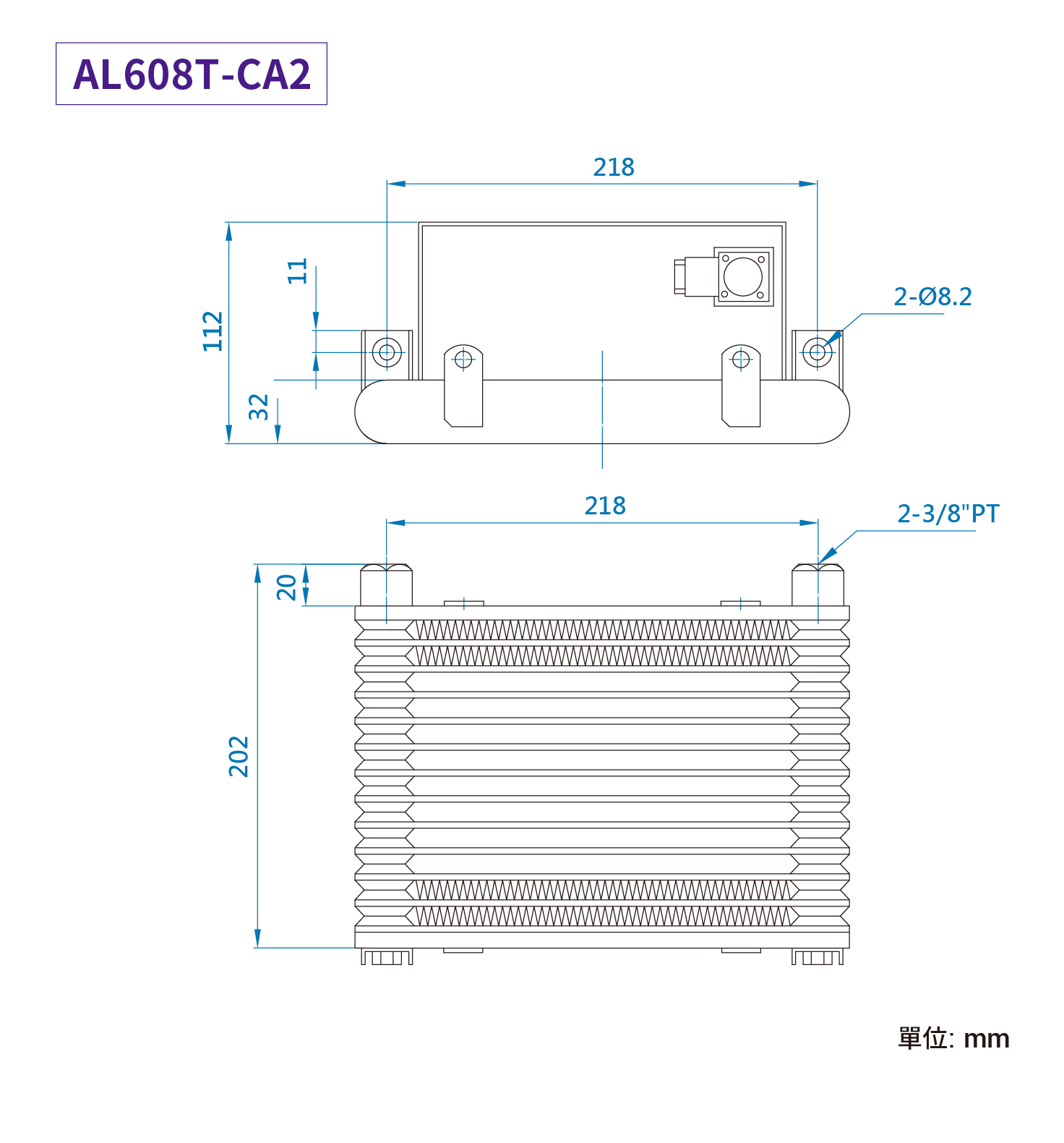 CML中低压型风冷式油冷却器,外型尺寸,产品图面AL608T-CA2