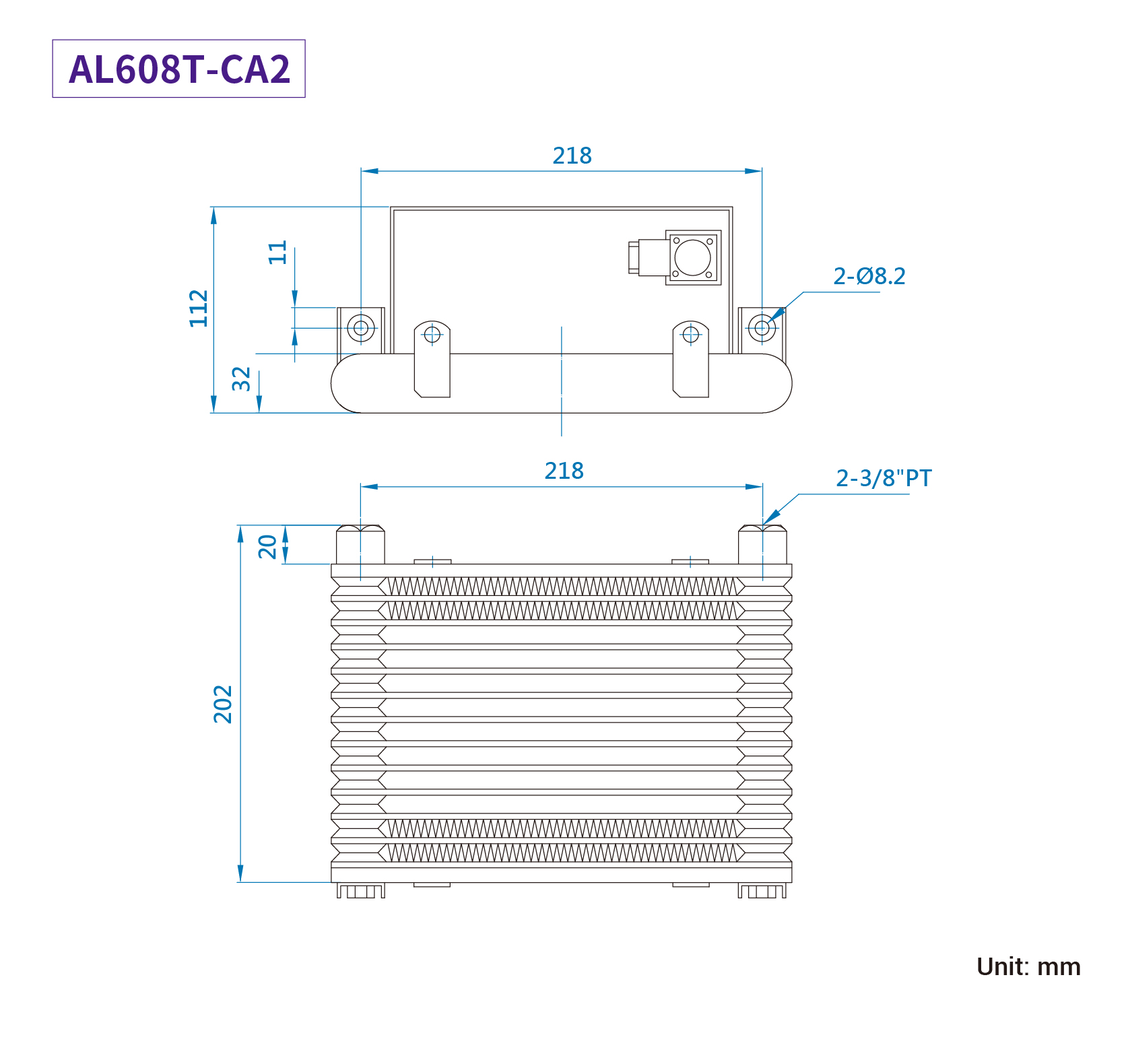 CMLRaffreddatori ad aria a media e bassa pressione, Misurazione, dimensioneAL608T-CA2