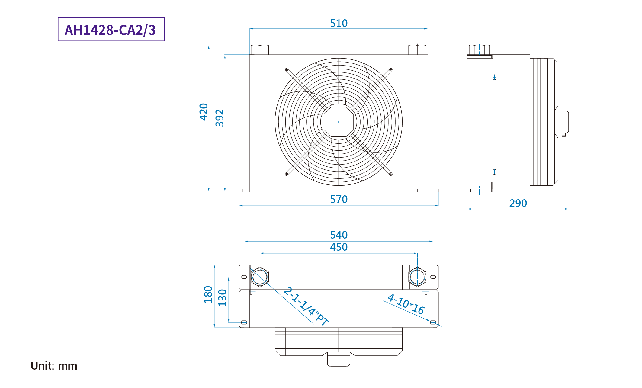 CMLMedium &amp; summus pressura aer refrigeratus coolers, mensurae, dimensio AH1428-CA2/3
