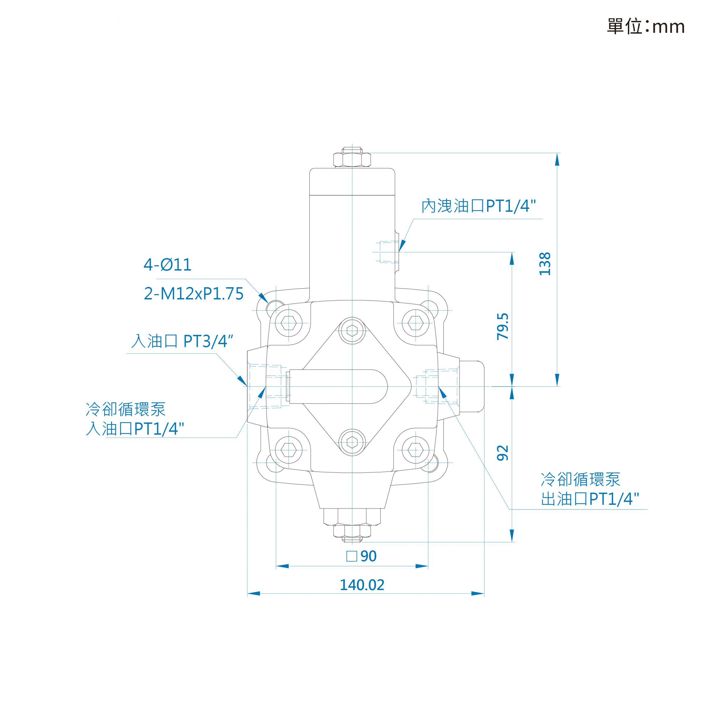 CML變量葉片泵附冷卻循環泵DF CG尺寸圖，高效率有效穩定油溫葉片幫浦。
