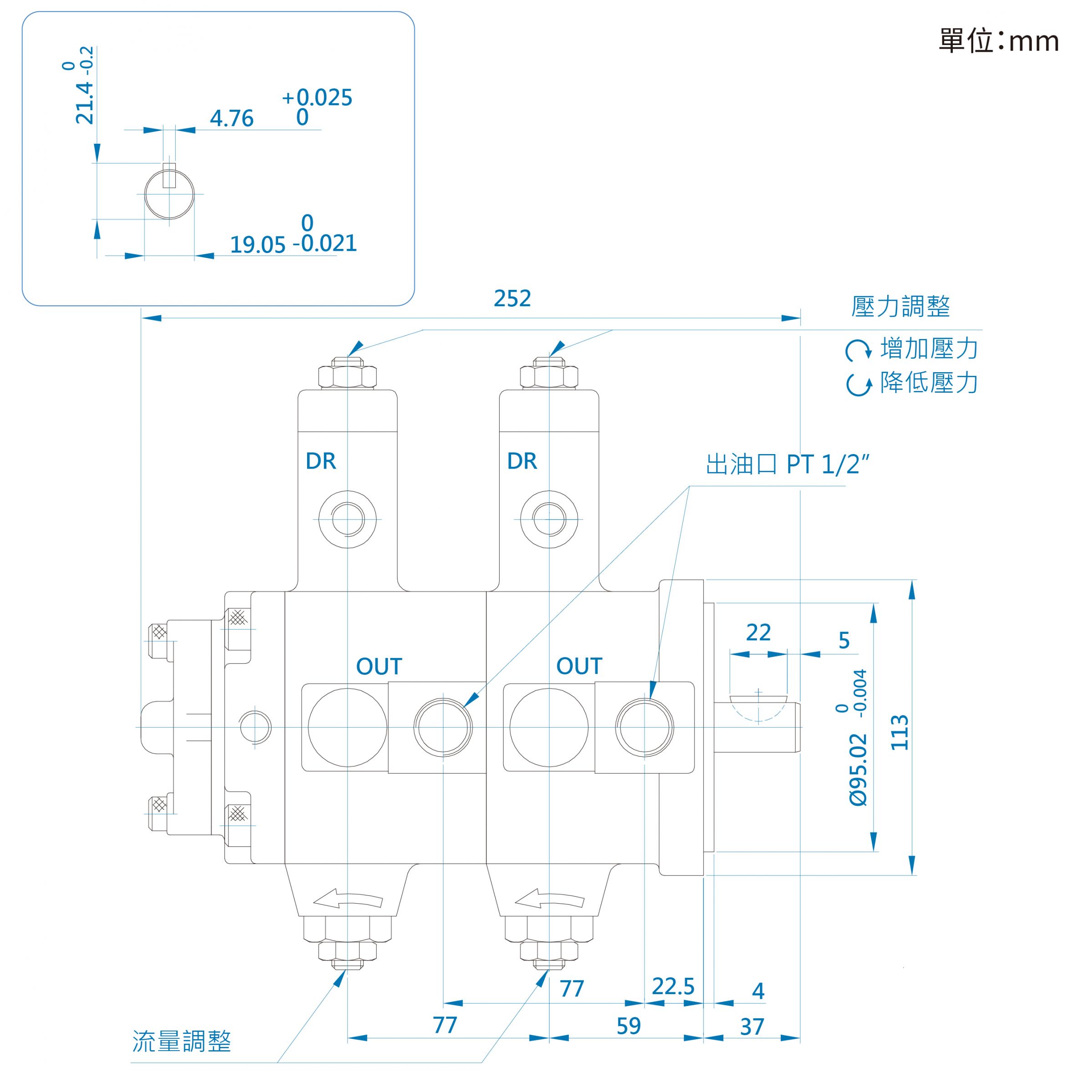 CML變量葉片泵附冷卻循環泵DF CG尺寸圖,高效率有效穩定油溫葉片幫浦。