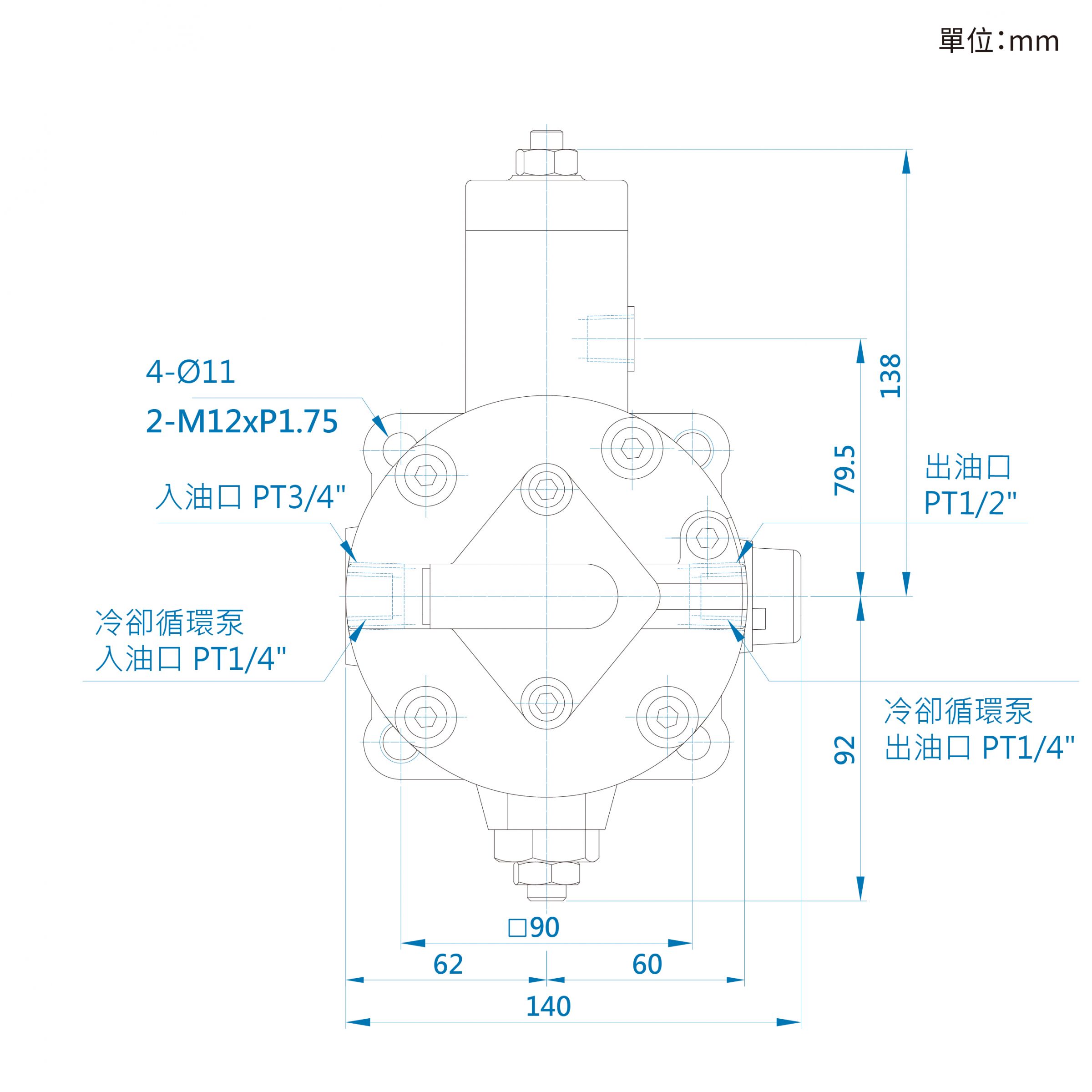 CML變量葉片泵附冷卻循環泵SF CG尺寸圖，高效率有效穩定油溫葉片幫浦。
