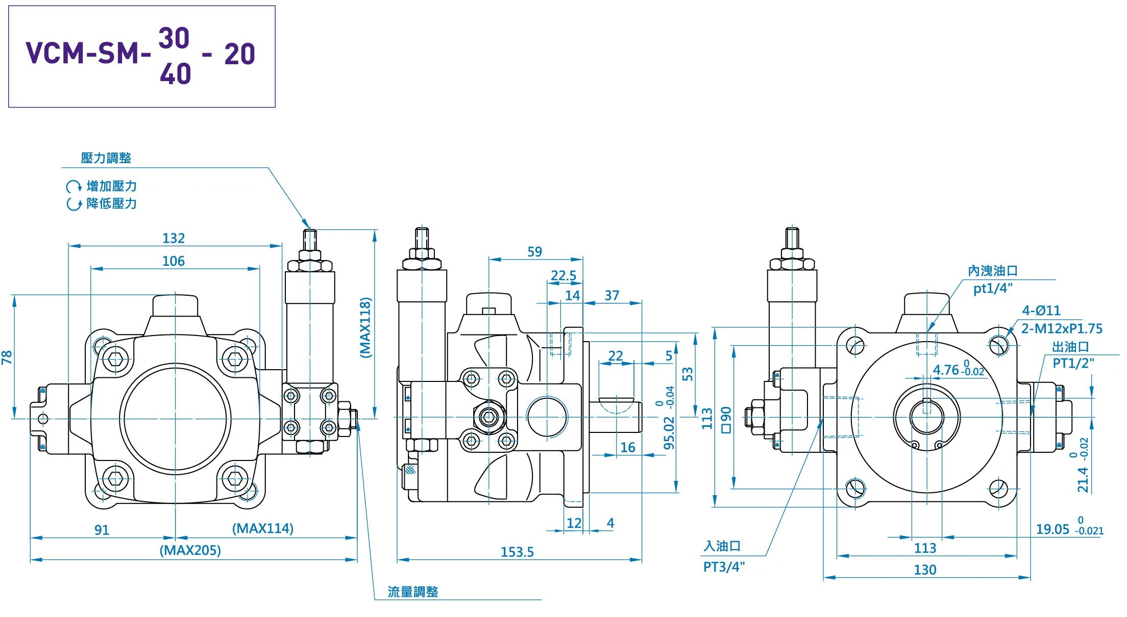 CML中壓變量葉片泵 SM尺寸圖