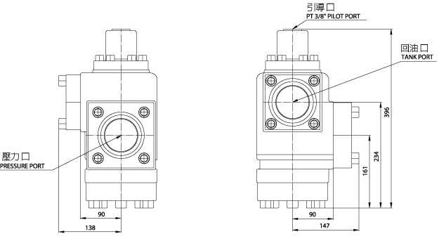 滿油閥CPDF-32-90°-R(傳統閥)  尺寸圖