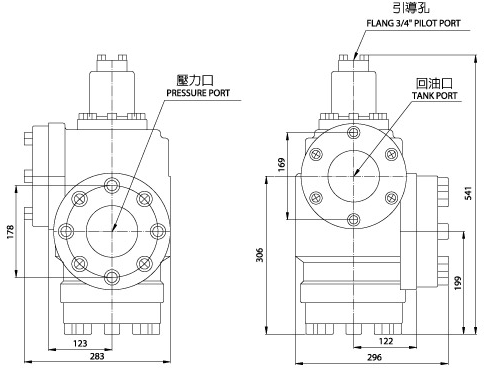 Válvula de pré-preenchimento CPDF-32-90°-R(傳統閥) Diagrama de dimensões