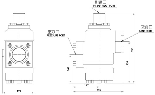 滿油閥CPDF-32-180°(傳統閥)  尺寸圖
