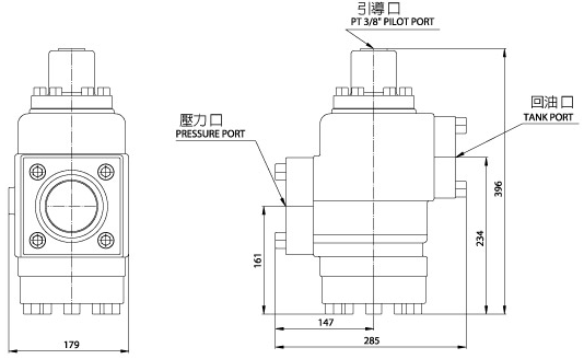 Válvula de precarga CPDF-32-180° (Traditional Valve) Diagrama de dimensiones