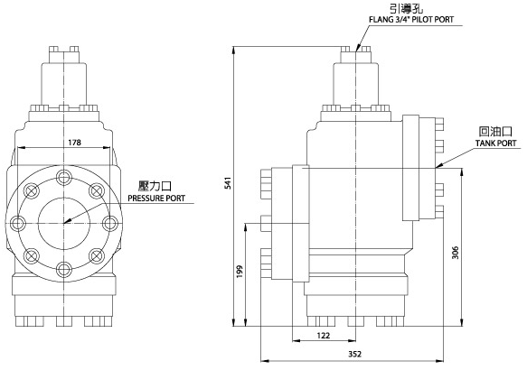 วาล์ว Prefill CPDF-32-180°(วาล์วแบบดั้งเดิม) แผนภาพขนาด