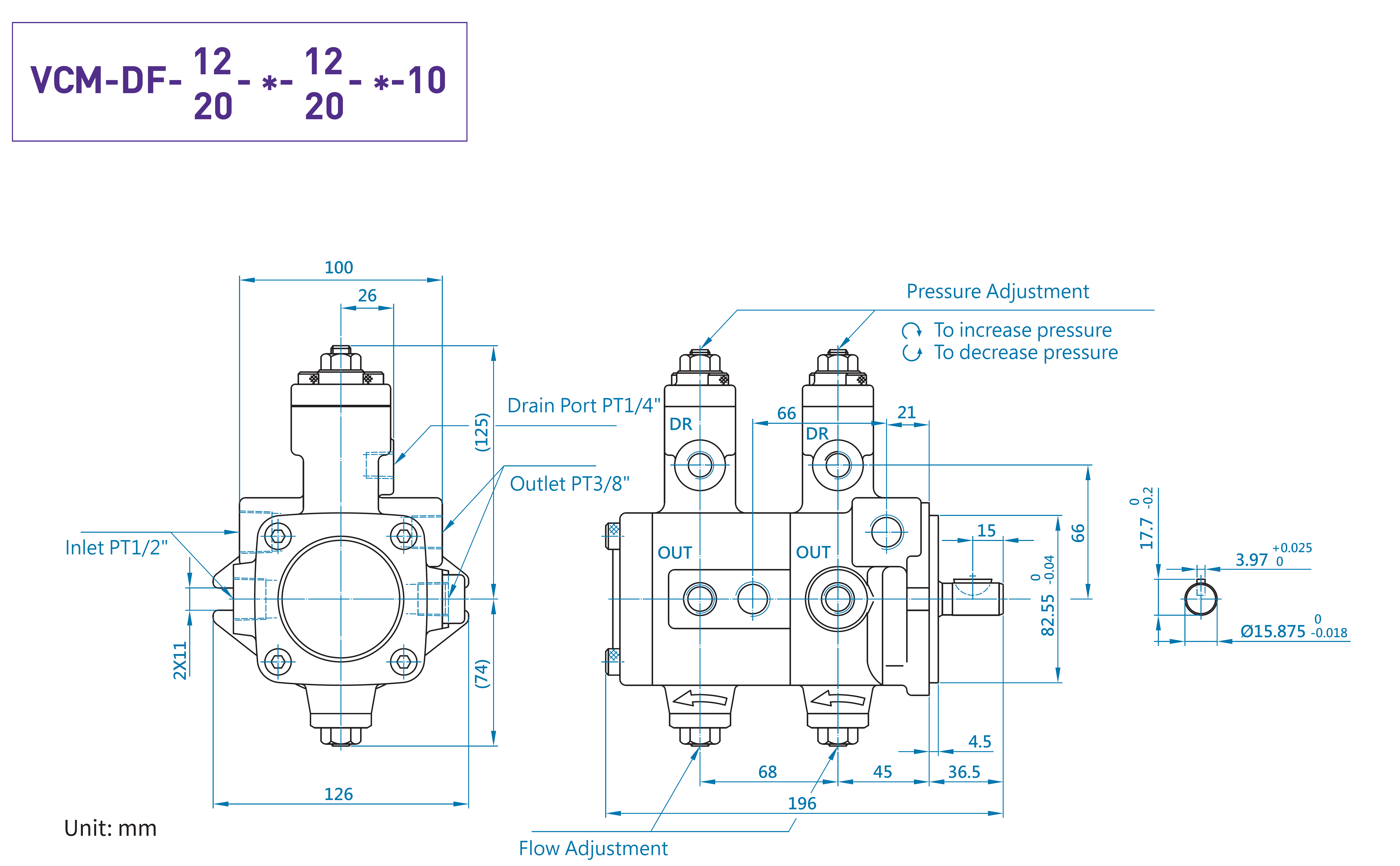 CML Double Low Pressure Variable Vane Pump DF Measurement, Dimension, Diagram