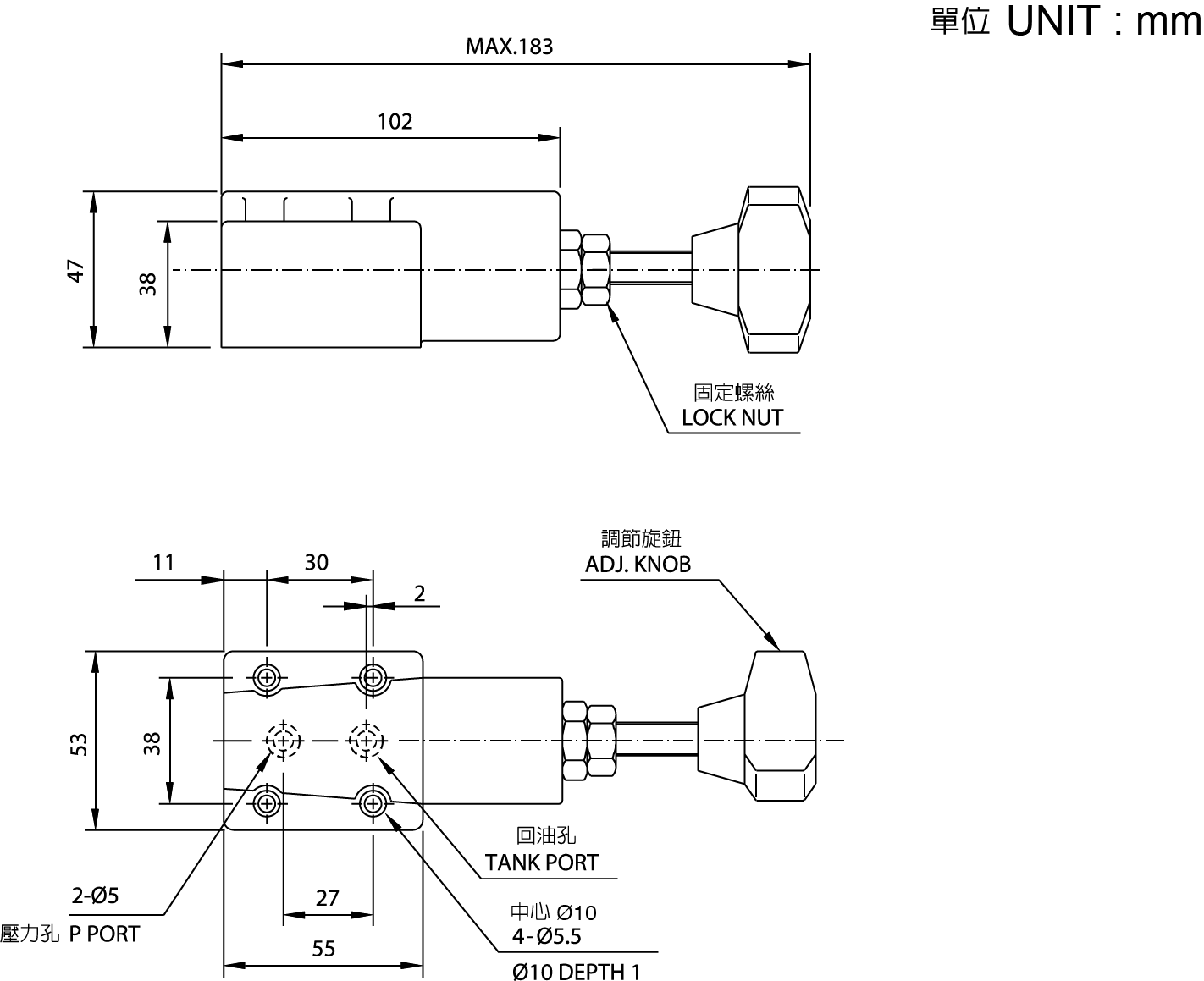 CML Valvula de pressione remote control DG-01(Valvula Conventionalis) Tabula Dimensionum