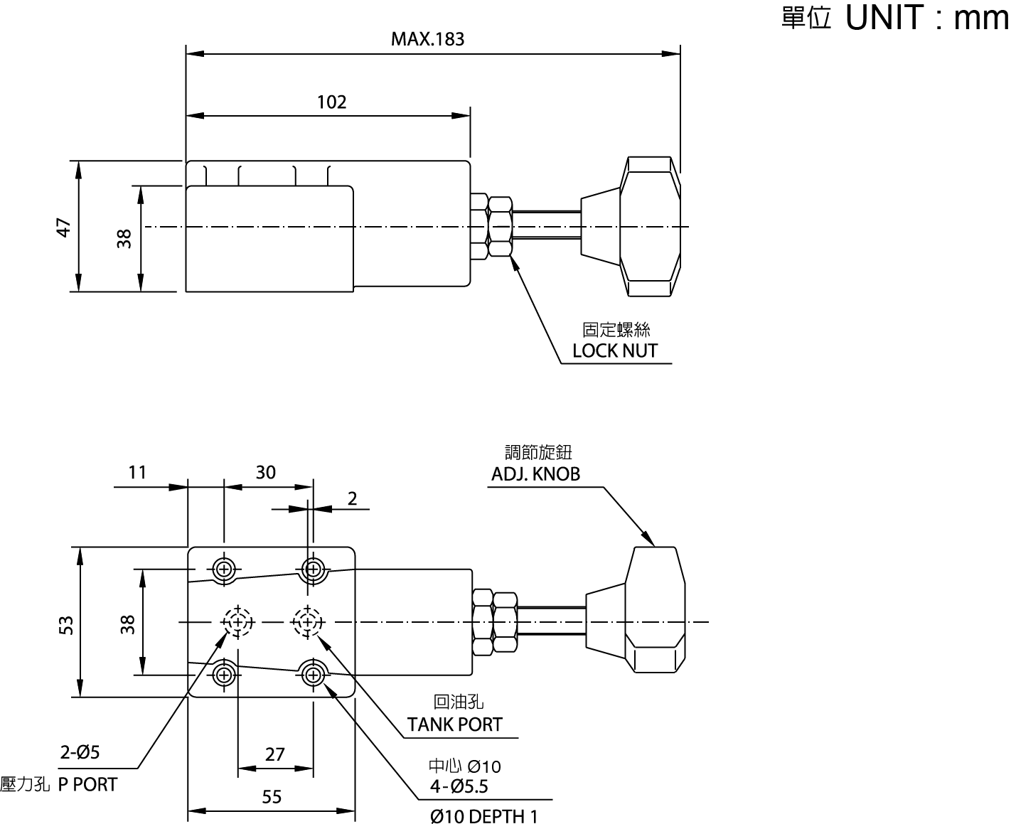 CML遙控型溢流閥DT-01,DG-01(傳統閥)  尺寸圖