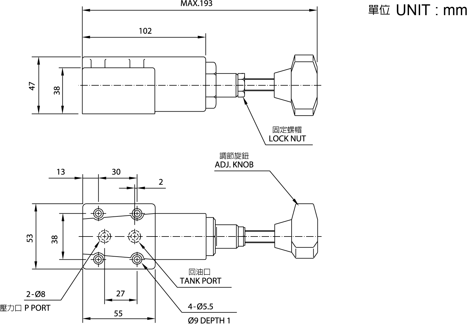 CML Прямой клапан сброса DT-02,DG-02(Конвенциональный клапан) Размерная схема