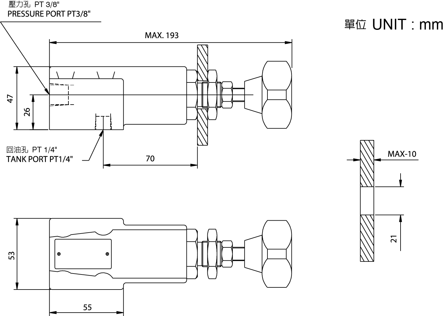CML Válvula de alivio de control remoto DT-01 (Válvula convencional) Diagrama de dimensiones