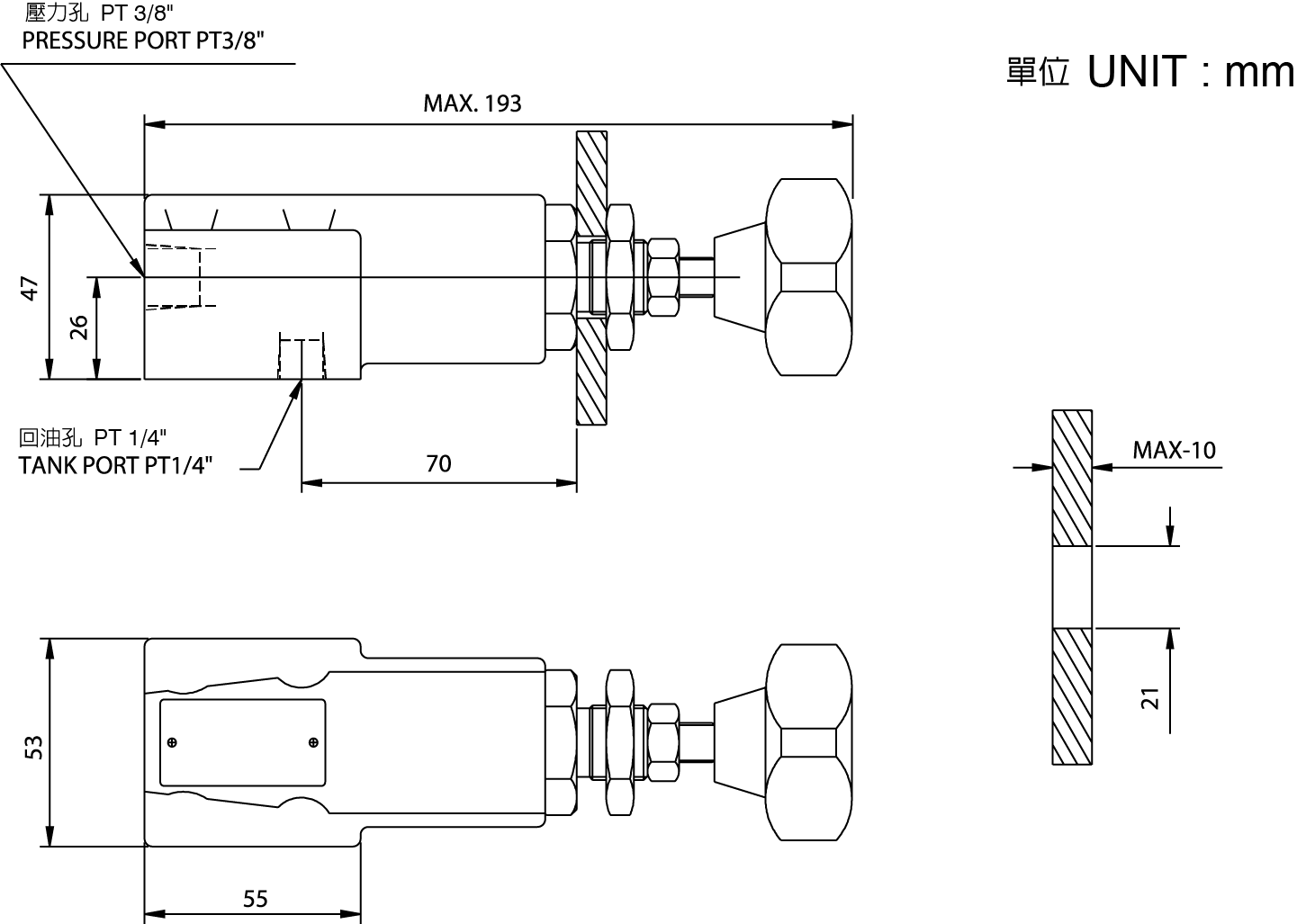 CML Válvula de alívio de controle remoto DT-01 (Válvula convencional) Diagrama de dimensões