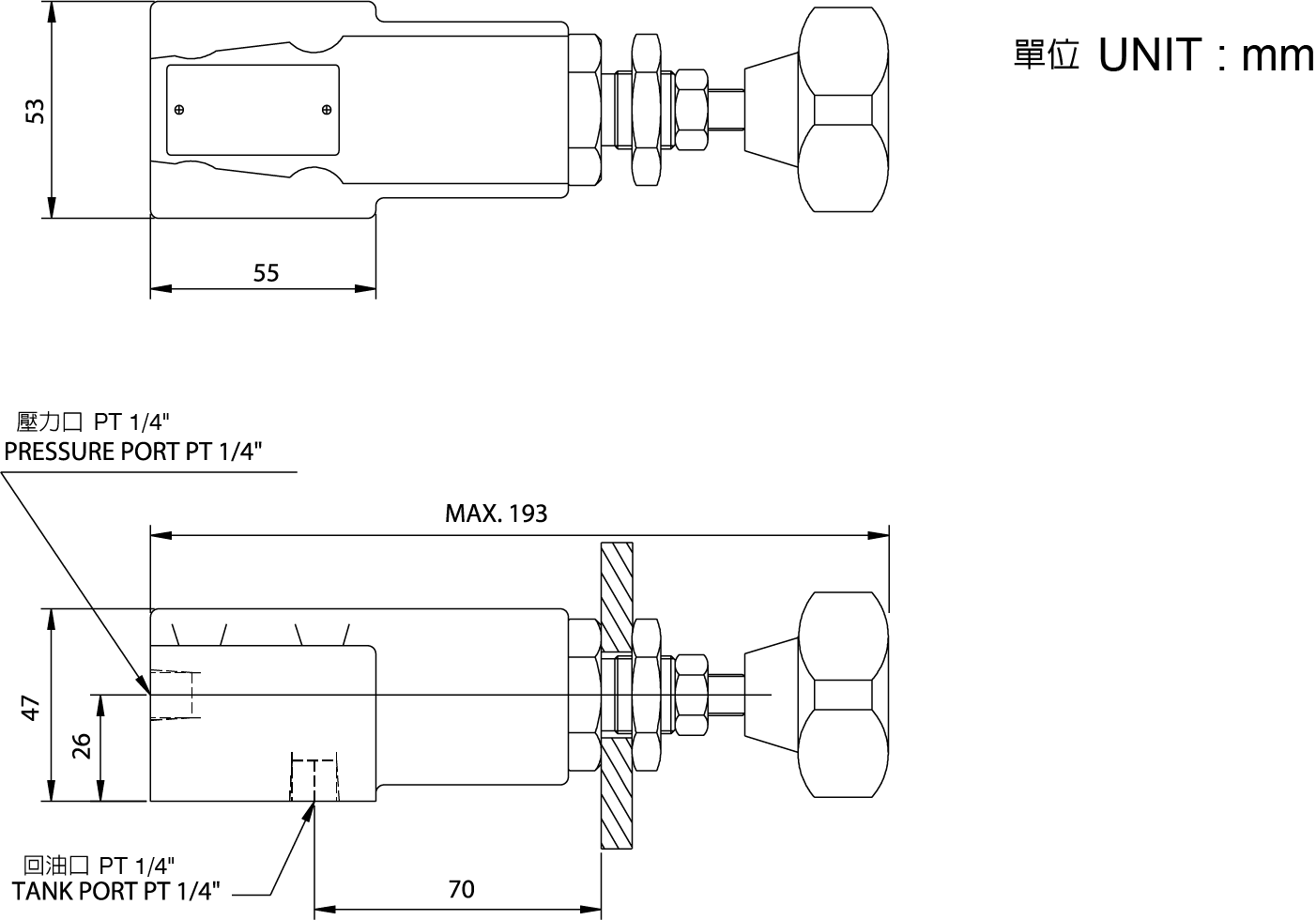 CML遙控型溢流閥DT-02,DG-02(傳統閥) 尺寸圖