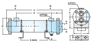Dimensión del enfriador de aceite de tubo de aleta de la serie DT