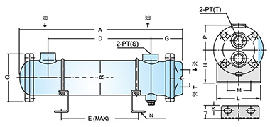 DT series Fin Tube Oil Cooler dimension