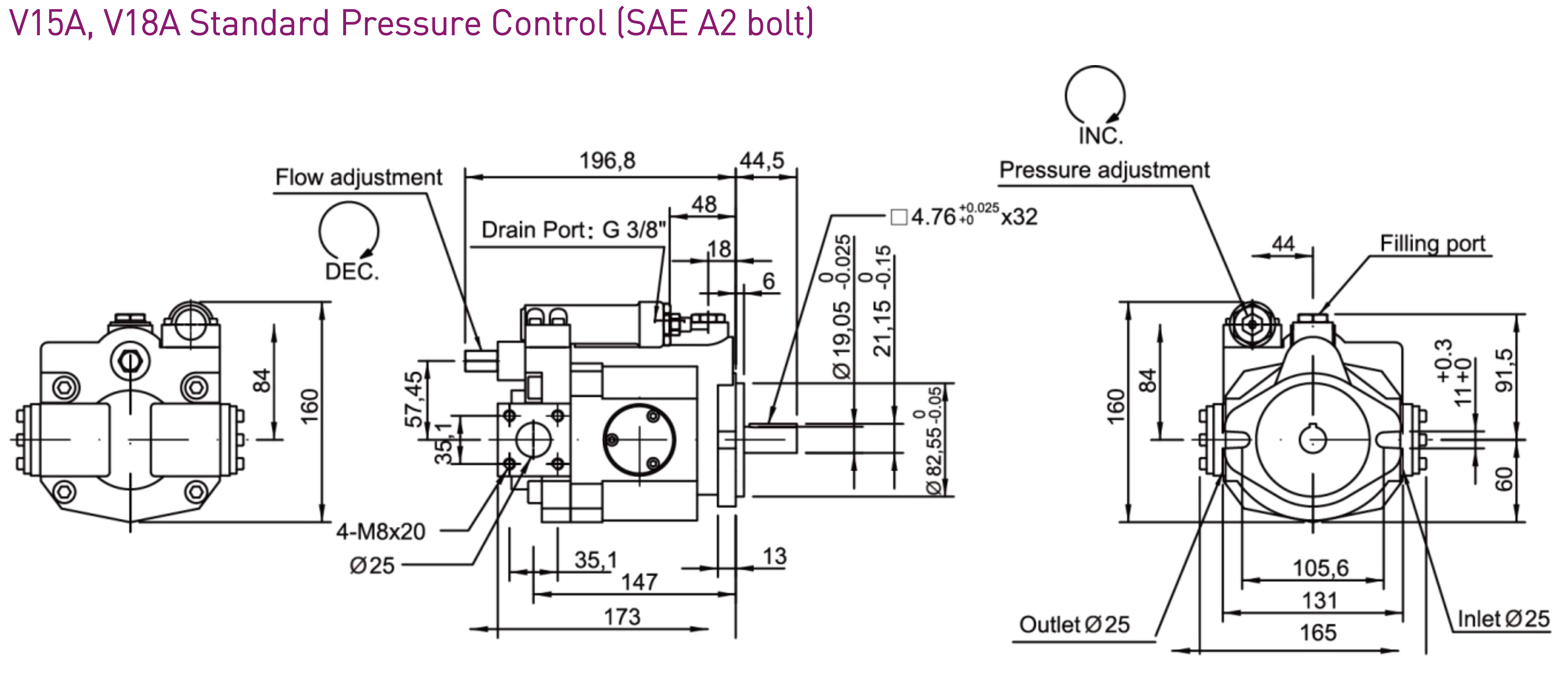 CML V Series Axial Piston Pump Dimension, Measurement