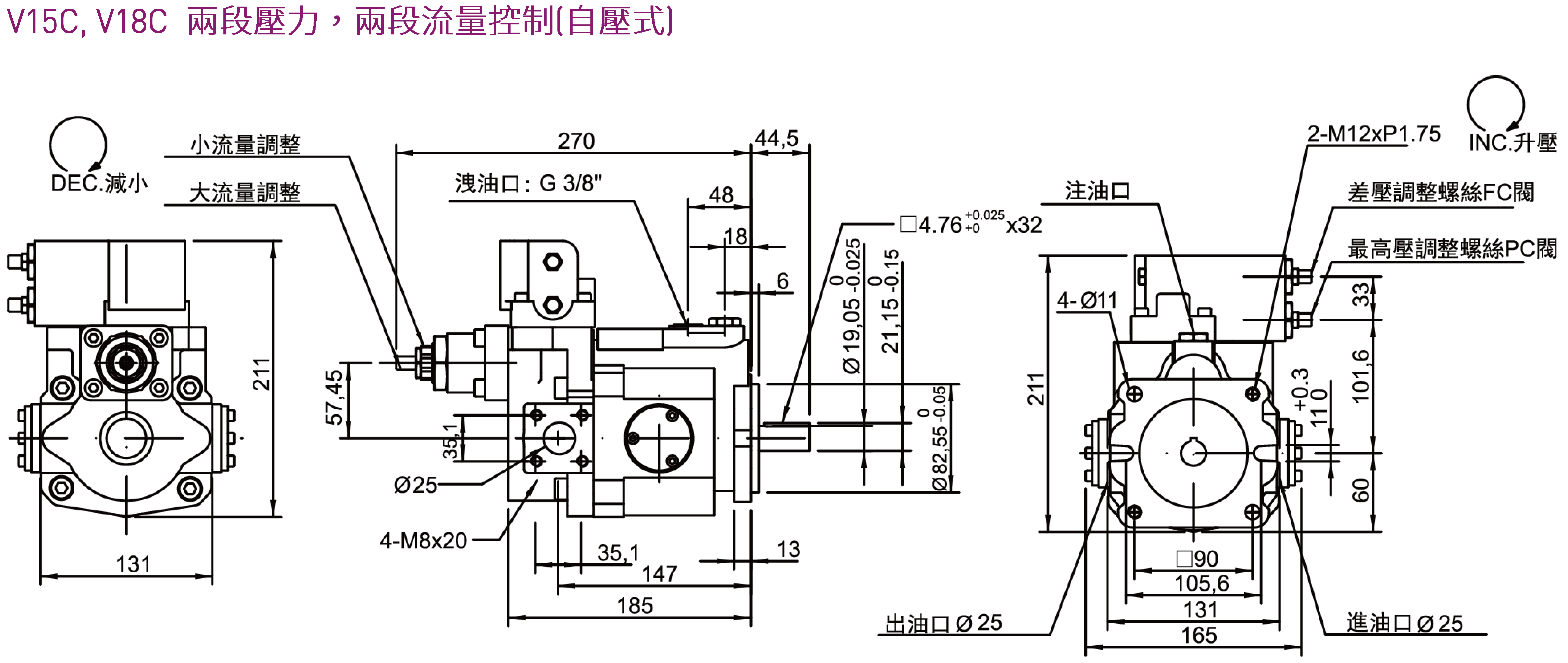 CML  V系列軸向柱塞泵外型尺寸,產品圖面