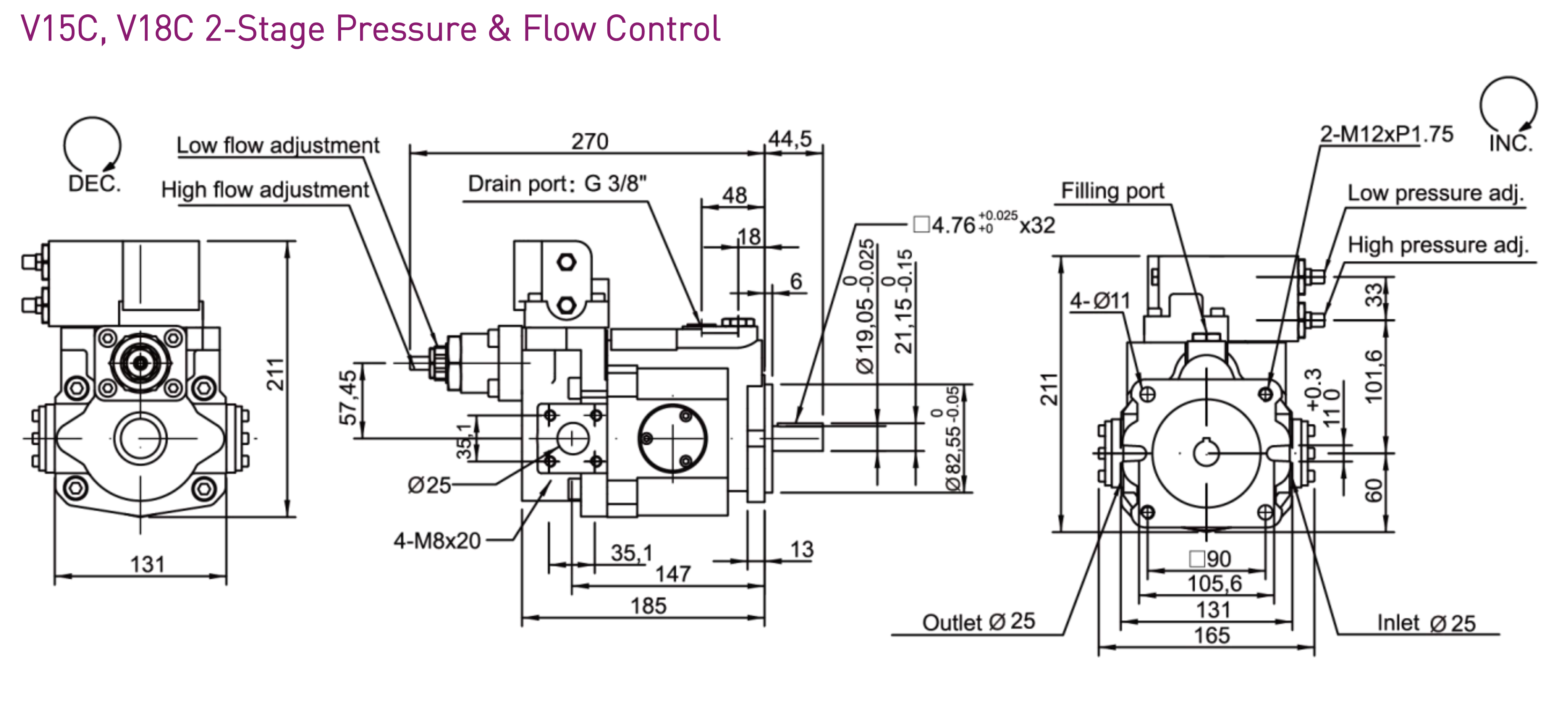 CML V Series Axial Piston Pump Dimension, Measurement