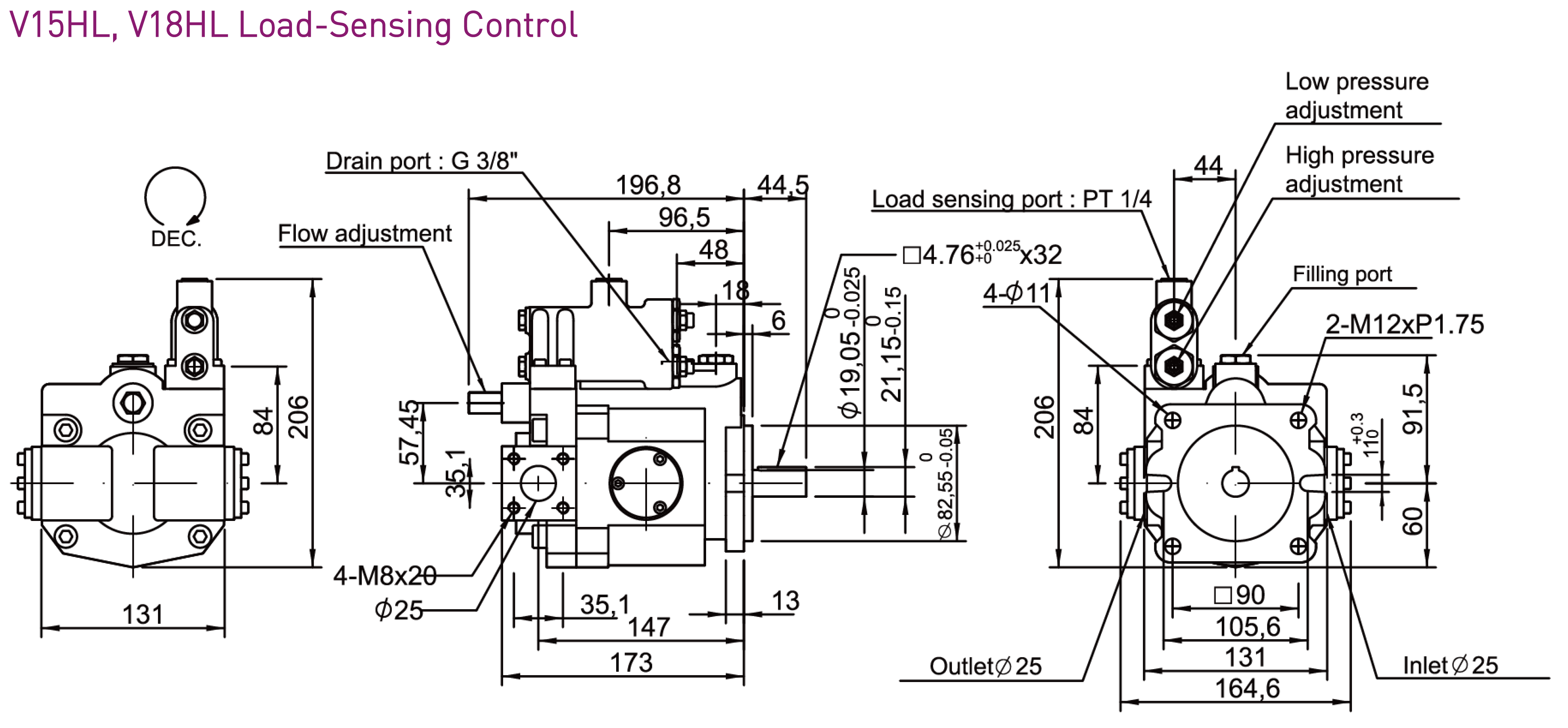 CML V Series Axial Piston Pump Dimension, Measurement