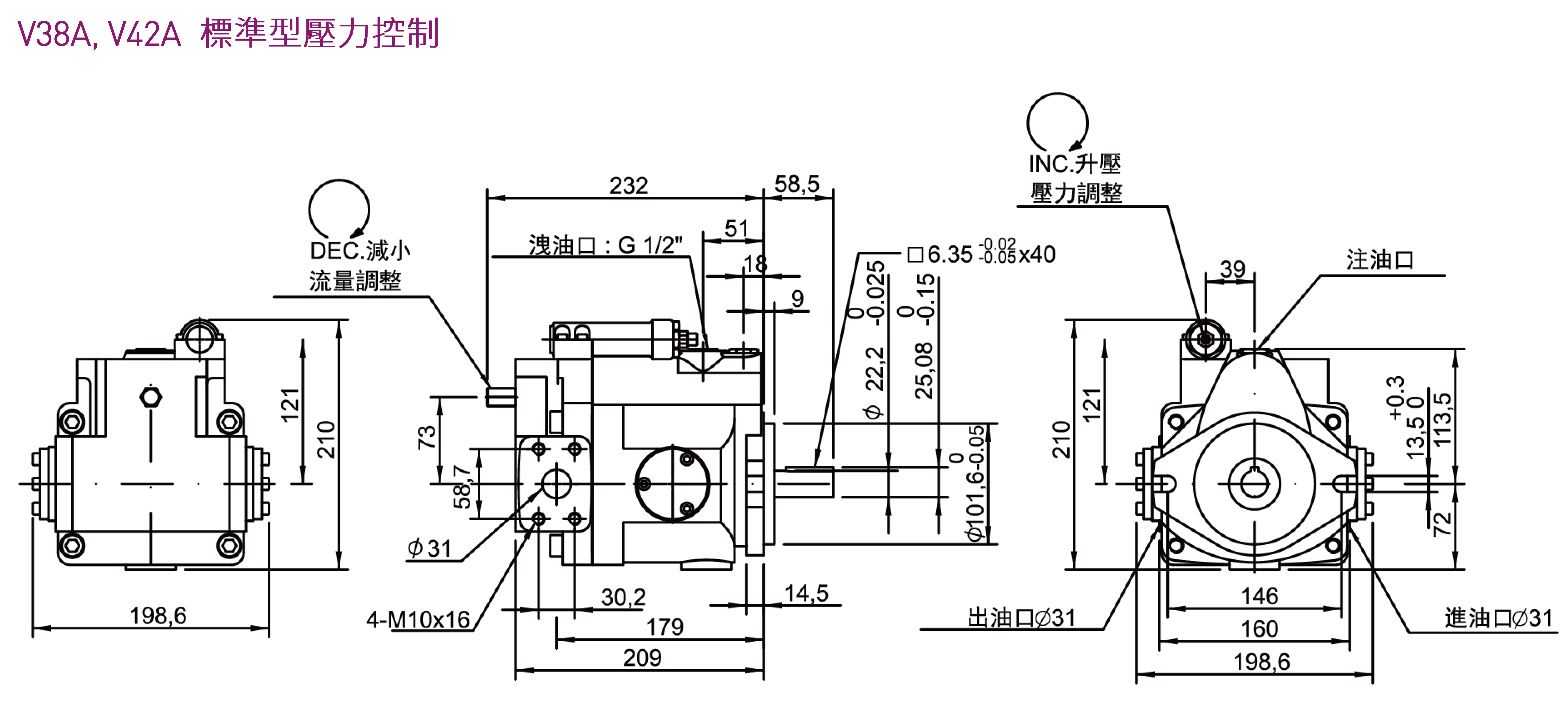 CML  V系列軸向柱塞泵外型尺寸,產品圖面