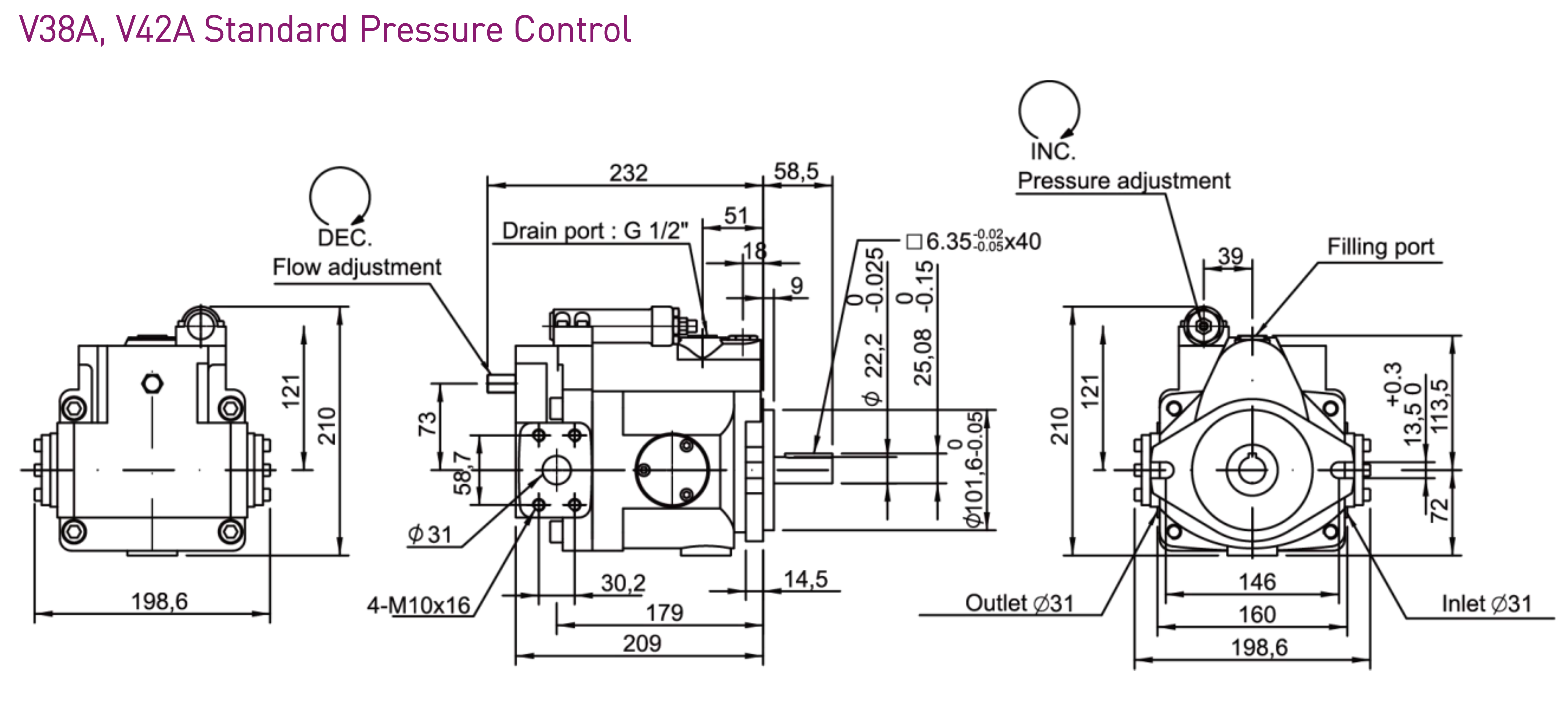 CML  V Series Axial Piston Pump Dimension, Measurement