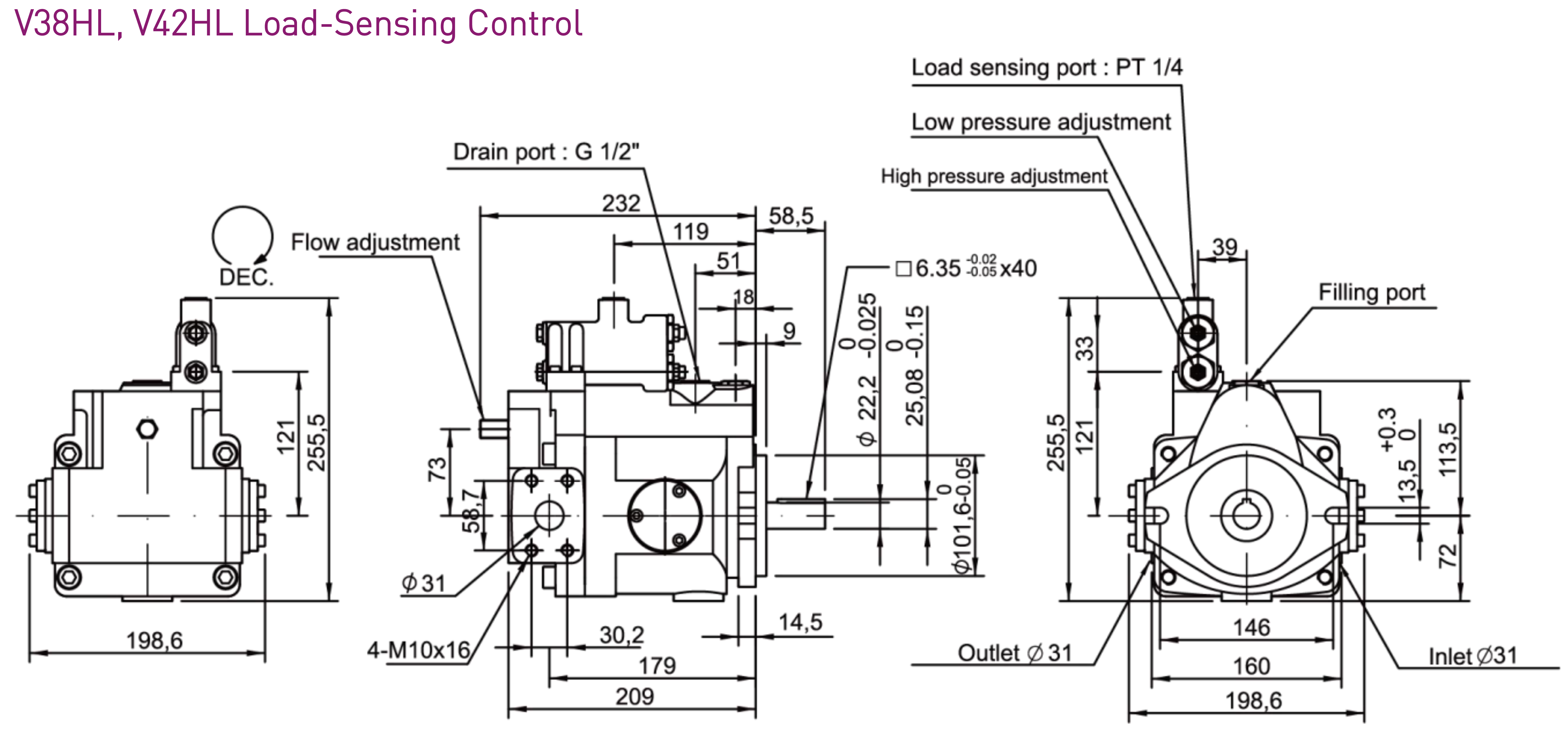 CML V Series Axial Piston Pump Dimension, Measurement