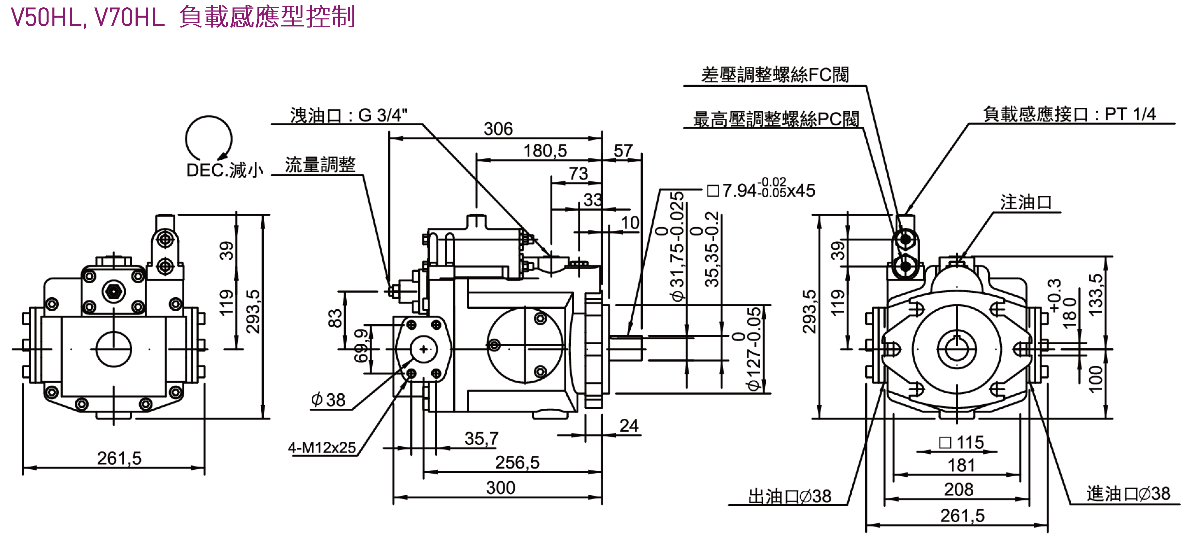 CML V系列轴向柱塞泵外型尺寸,产品图面