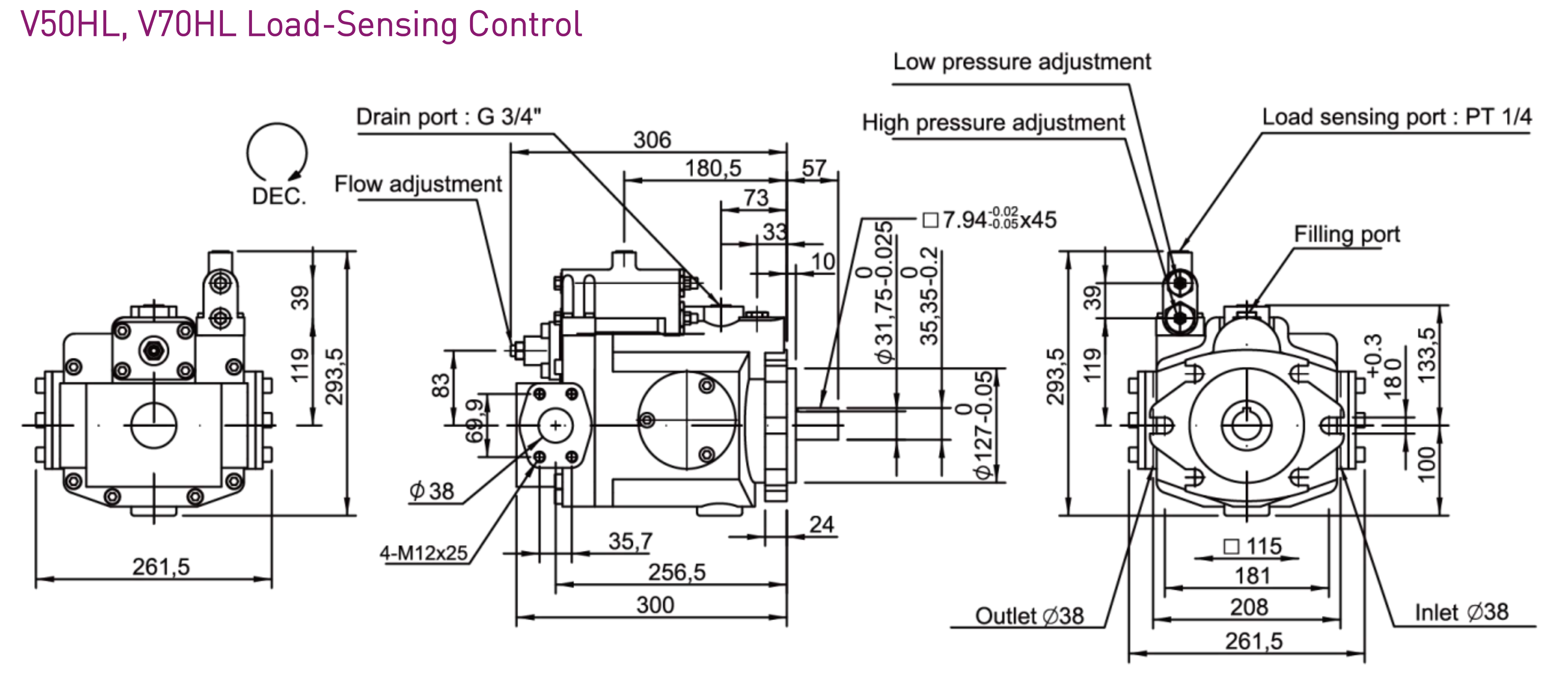 CML V Series Axial Piston Pump Dimension, Measurement