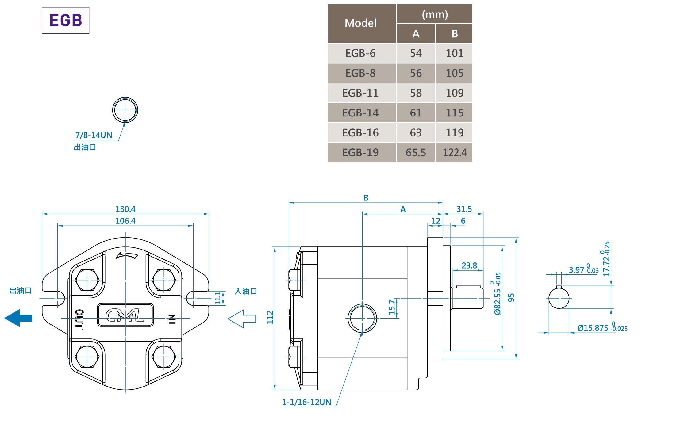 CML B系列低噪音外嚙合齒泵 EGB尺寸圖