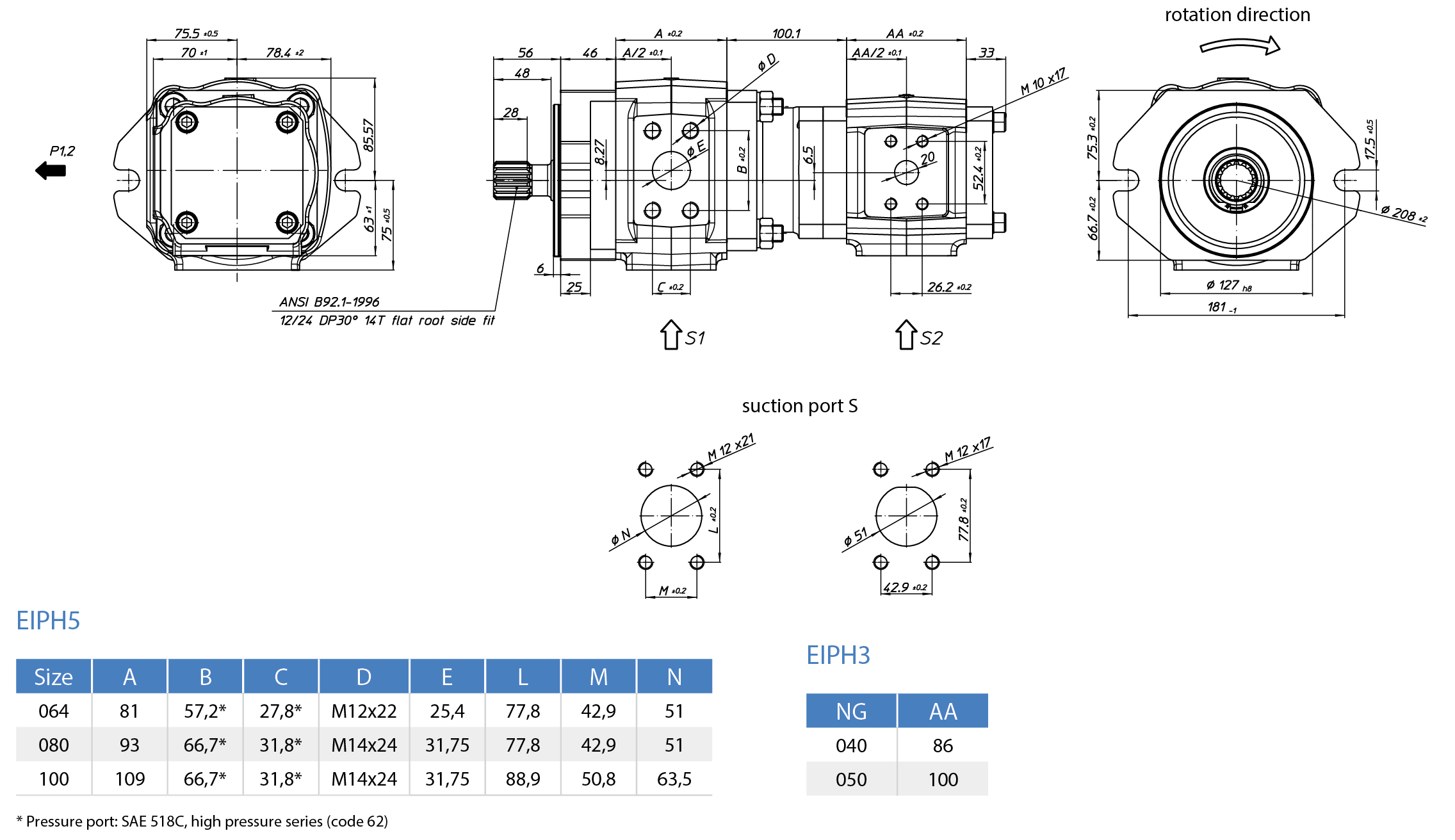 Bomba de engrenagem interna Eckerle EIPH5-SK23-1X+EIPG-RP33-1X - Diagrama de tamanho