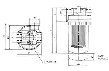 Filtrum in-line series FPF nexum filet dimensionem