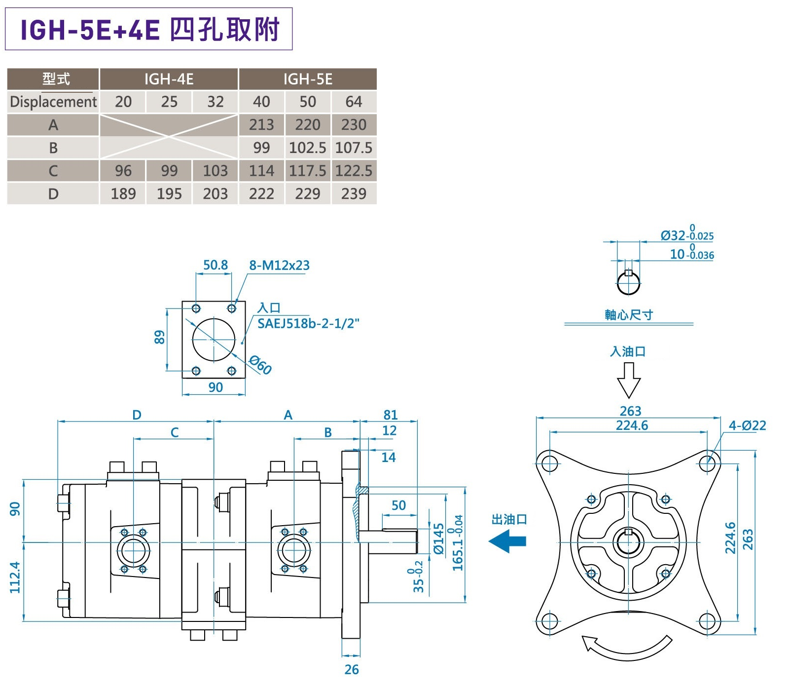 CML高壓內嚙合齒輪泵IGH，雙聯高壓內齒輪泵IGH 4, 5尺寸圖