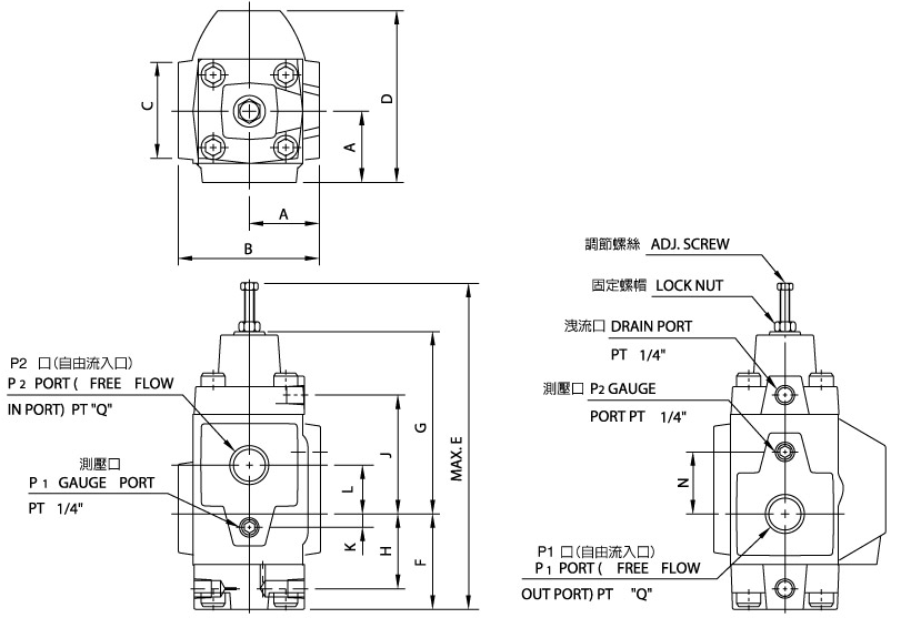 HCタイプ圧力制御弁 HCT03.06.10（従来の弁） 寸法図