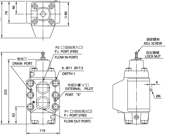 Válvulas de Controle de Pressão Tipo HC HCG-10 (Válvula Convencional) Diagrama de Dimensões