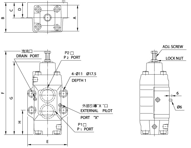 Клапаны управления давлением типа H HG03.06 (Обычный клапан) Схема размеров