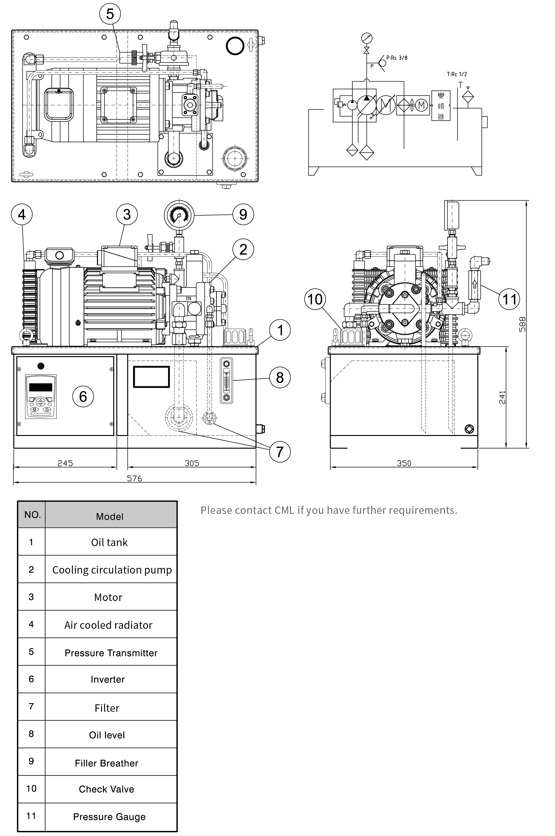 CML Serie HPU Unidad de potencia híbrida de ahorro de energía con bomba de circulación de refrigeración variable, medición