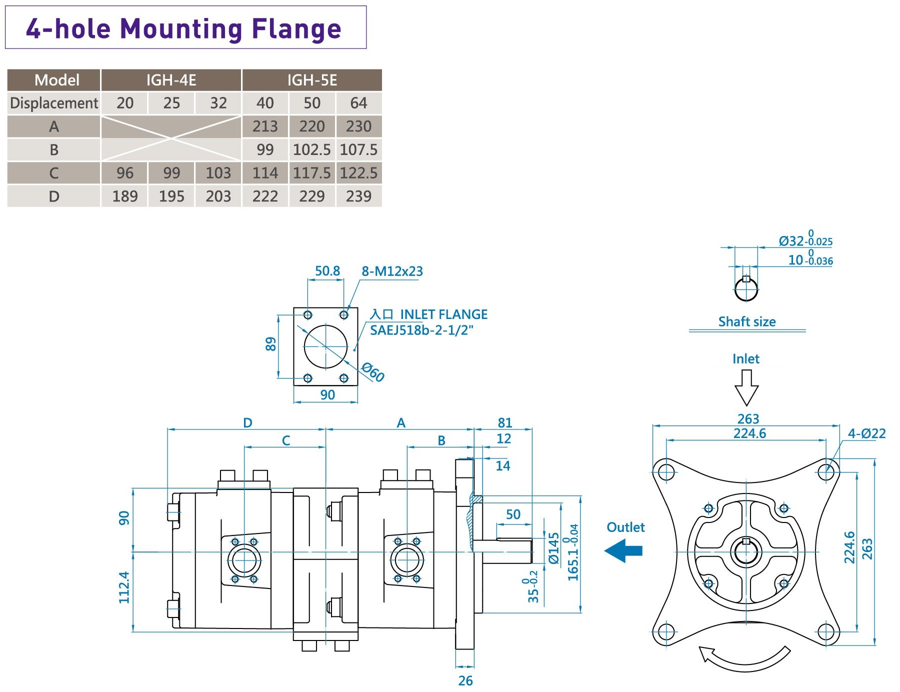 CML Double High Pressure Internal Gear Pump Measurement, Dimension, Diagram