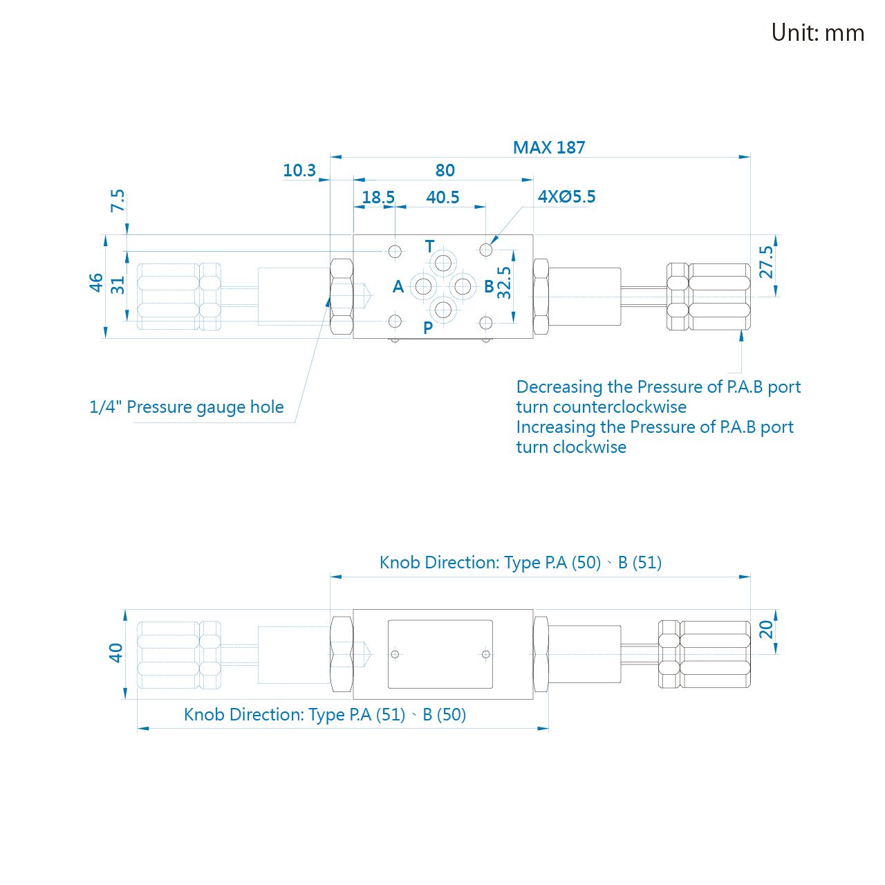 CML Modulares Druckminderungsventil MBR Dimension, Diagramm