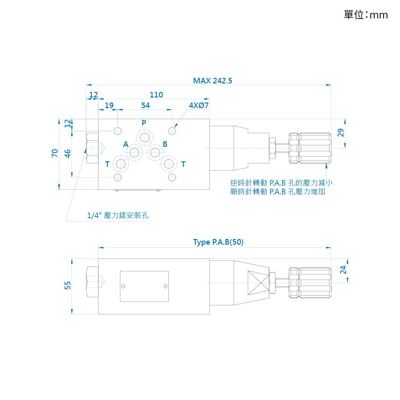 CML叠加型减压阀MBR (积层型) 尺寸图MBR 03 P, A, B