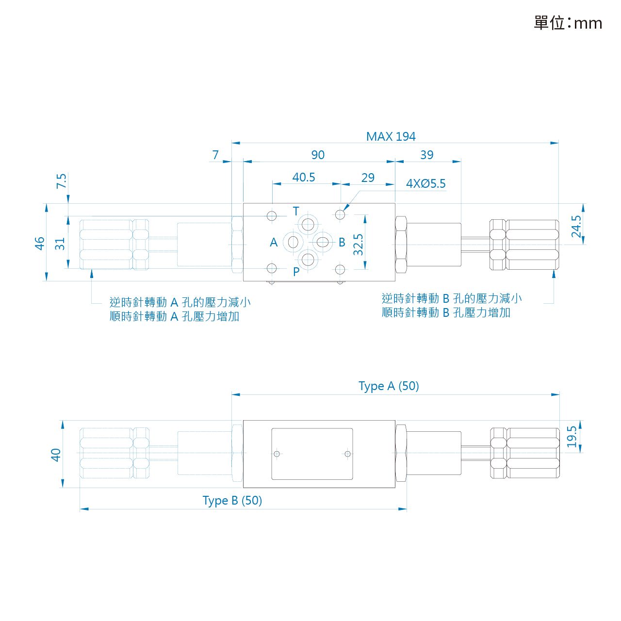 CML叠加型抗衡阀MCB (积层阀) 尺寸图