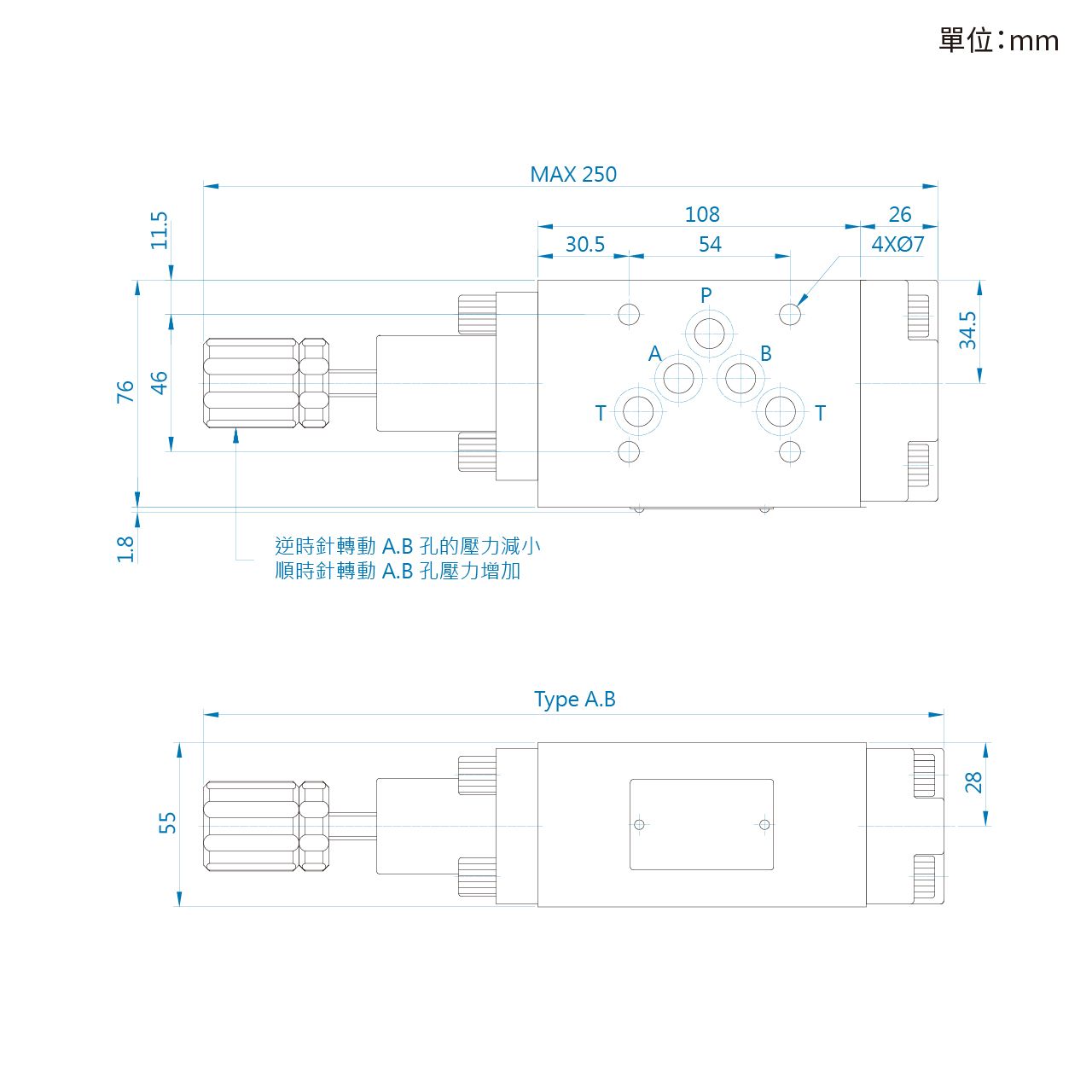 CML叠加型抗衡阀MCB (积层阀) 尺寸图