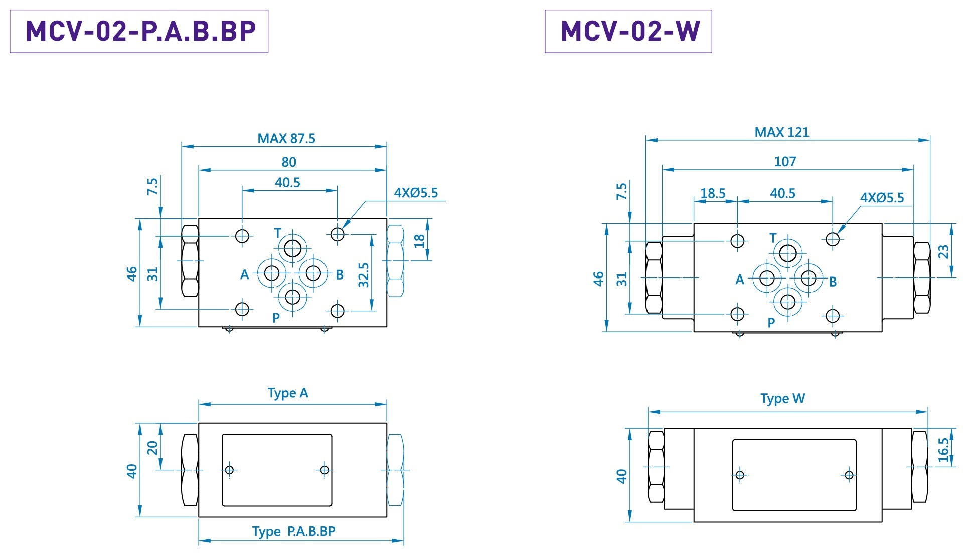 CML 疊加型止回閥 MCV (積層閥) 尺寸圖