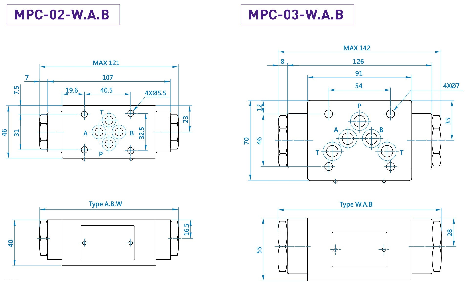 CML疊加型引導式止回閥MPC (積層閥) 尺寸圖 