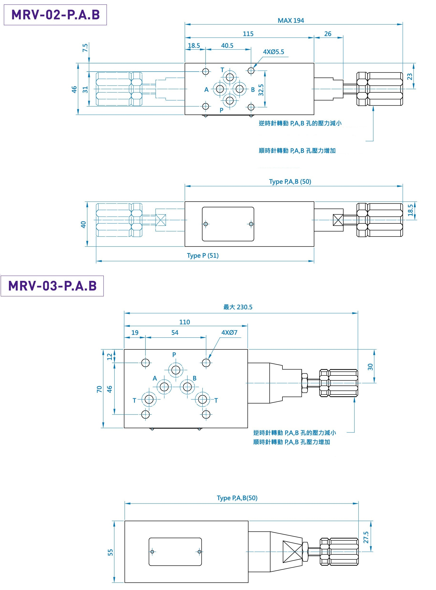CML疊加型溢流閥MRV (積層型) 尺寸圖
