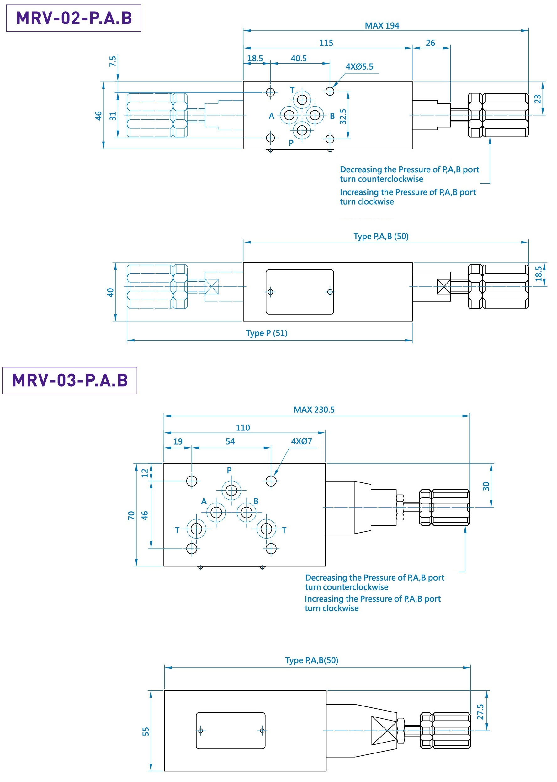 CML Modular Relief Valve MRV-02A-1-K-50C Measurement MRV